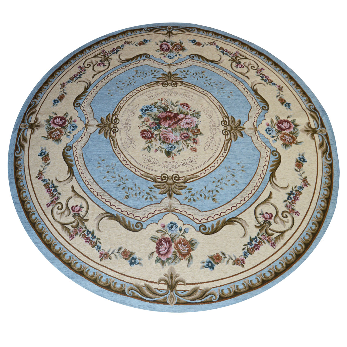 Tappeto AUBUSSON AZZURRO cm.200 ? Rotondo in ciniglia multiuso lavabile antiscivolo