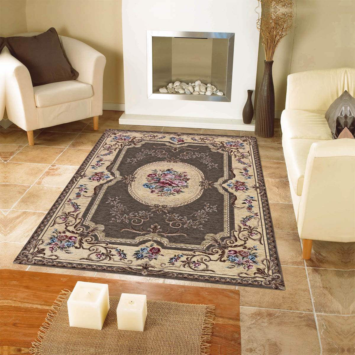 Coppia Tappeti AUBUSSON FANGO cm.65x110 in ciniglia multiuso lavabile antiscivolo