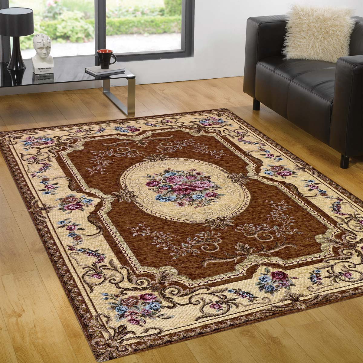 Coppia Tappeti AUBUSSON MARRONE cm.65x110 in ciniglia multiuso lavabile antiscivolo