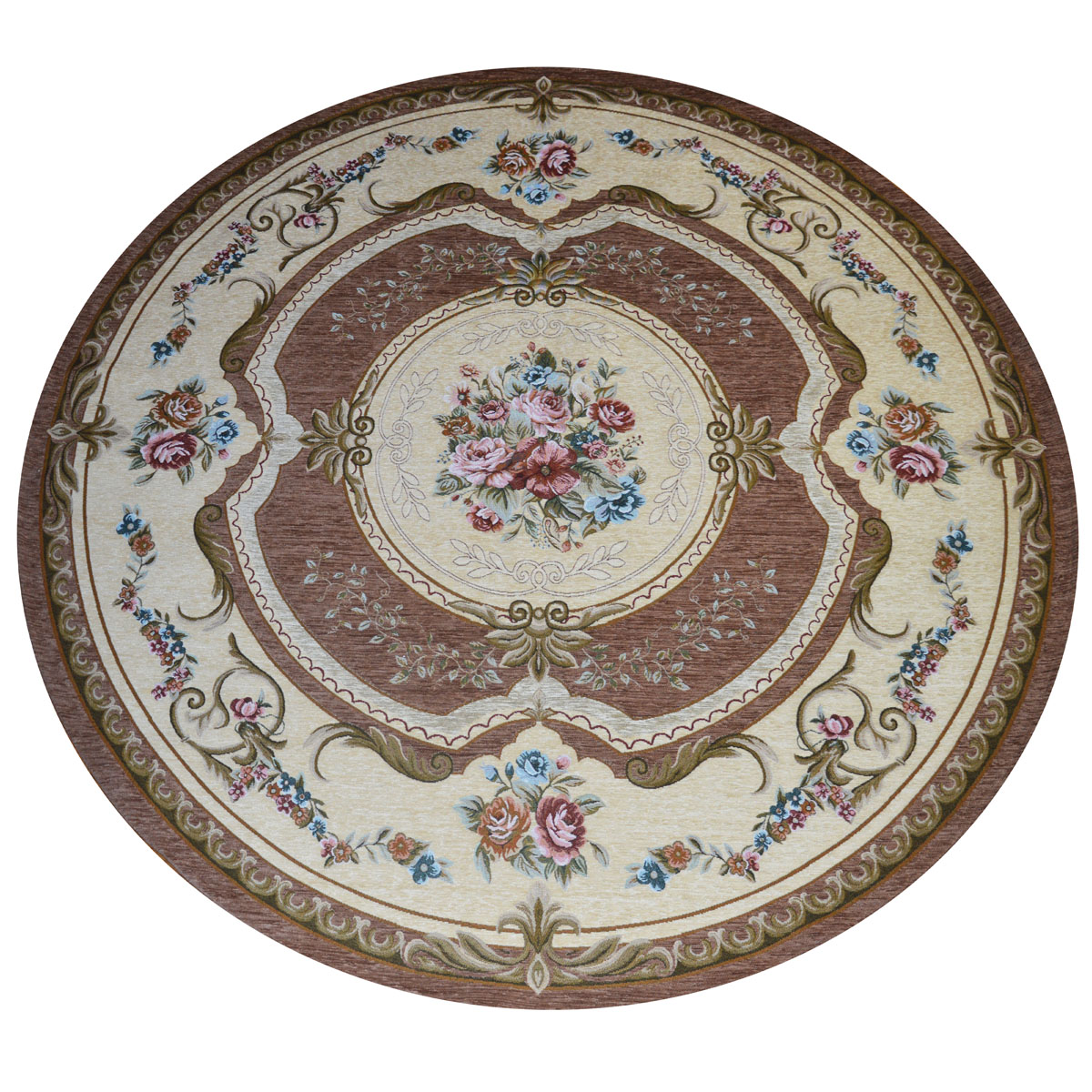 Tappeto AUBUSSON MARRONE cm.200 ? Rotondo in ciniglia multiuso lavabile antiscivolo