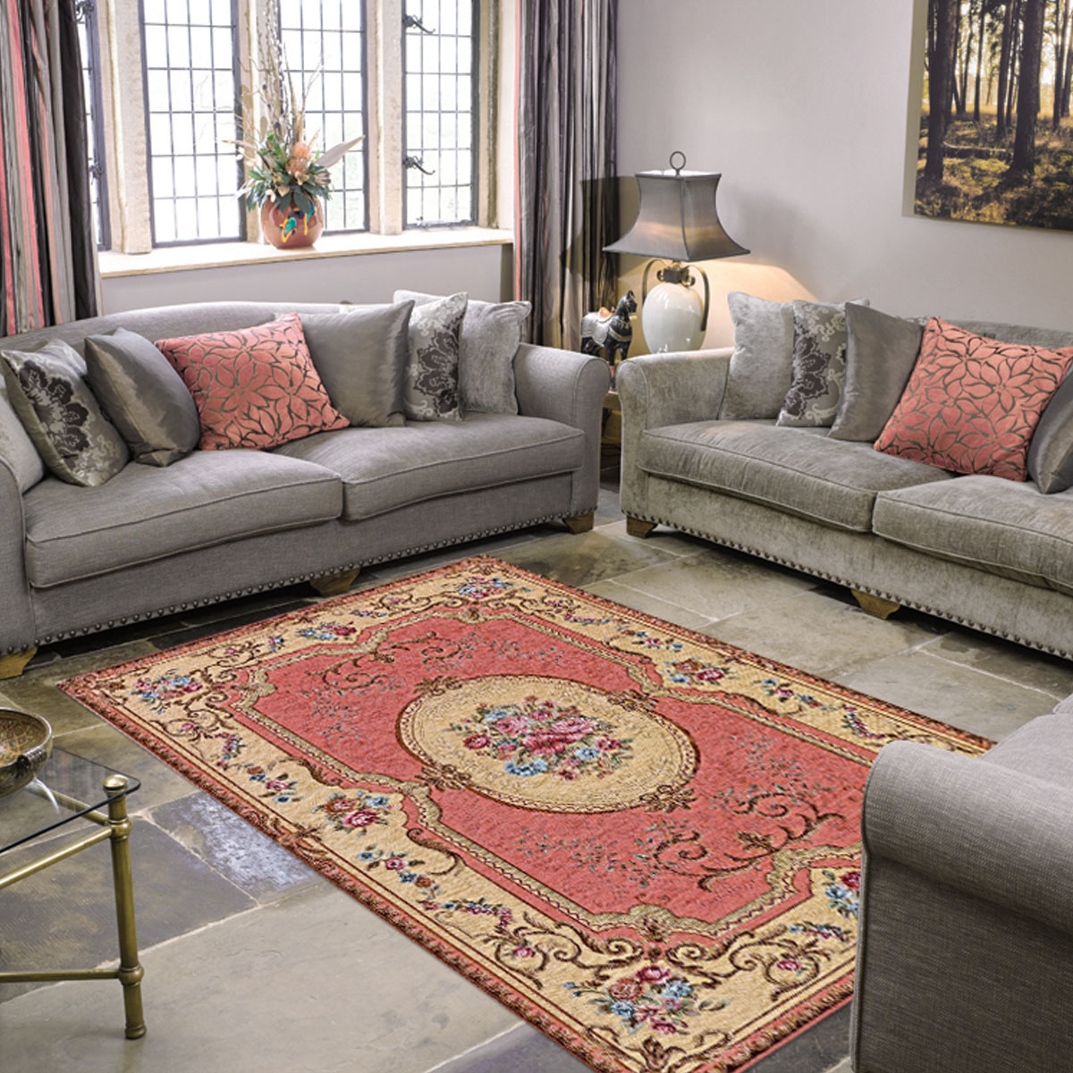 Coppia Tappeti AUBUSSON ROSA cm.65x110 in ciniglia multiuso lavabile antiscivolo