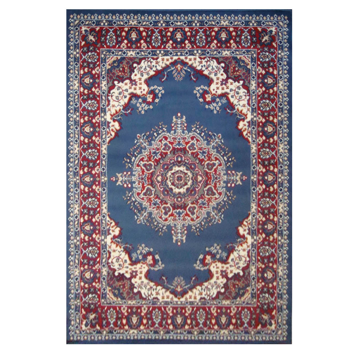 Tappeto P4480 azzurro cm.140x200 disegno persiano medaglione tradizionale, economico resistente facile da pulire